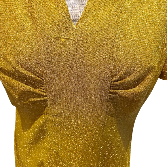Vintage 1960s Shimmering Gold Maxi Dress Formal Gala Maxi Short Sleeve Holidays - Picture 5 of 10
